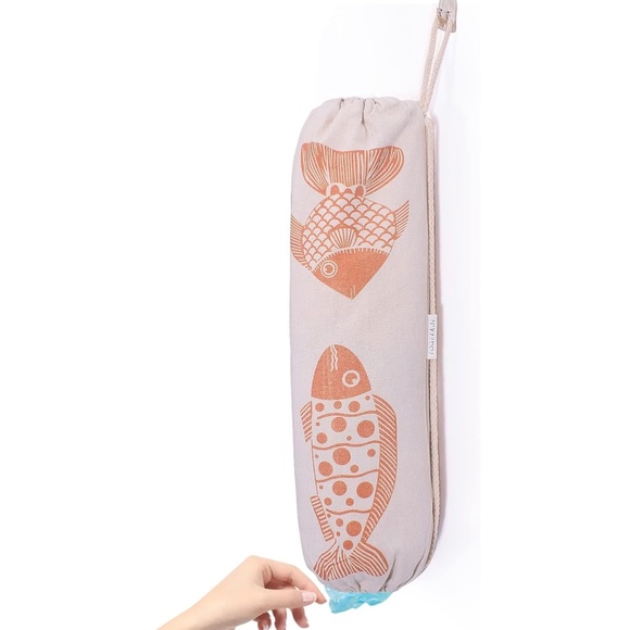 TOGETRUE Grocery Plastic Bag Holder, Natural Cotton - Burnt Orange Fish - Picture 1 of 7